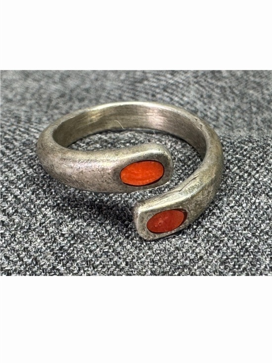Jewelry - Vintage Navajo Sterling Silver Ted Coral Inlay Bypass Snake Ring